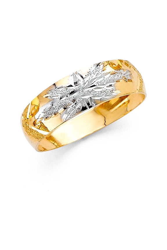 Solid 14k Yellow White Gold Wedding Band Diamond Cut Ring Dome Style Womens Fancy Two Tone 6 mm, Size 8