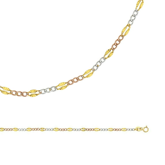 Solid 14k Yellow White Rose Gold Chain Figaro Necklace Link Curb Stamped Diamond Cut 3.2 mm 24 inch