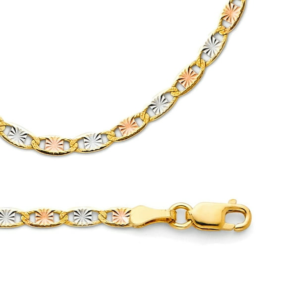 Solid 14k Yellow White Rose Gold Chain Valentino Necklace Diamond Cut Star Tri Color 2.6 mm 22 inch