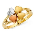 thumbnail image 1 of Solid 14k Yellow White Rose Gold Clover Ring Good Luck Charm CZ Band Polished Tri Color 10MM, Size 8.5, 1 of 1