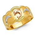 thumbnail image 1 of Solid 14k Yellow White Rose Gold Dolphin Band Ring Polished Finish Fancy Design Tri Color 11MM, Size 7.5, 1 of 1