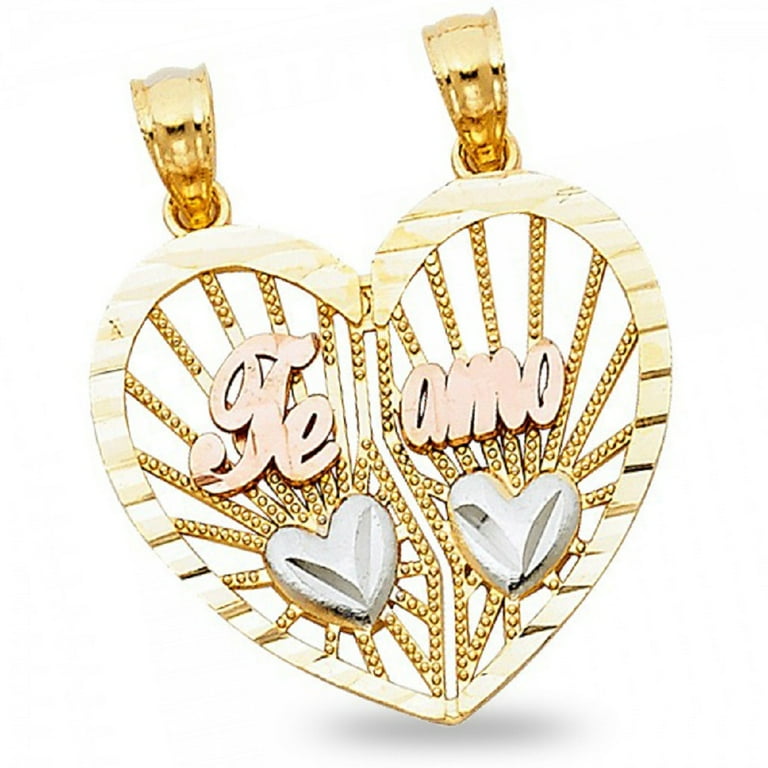 Solid 14k Yellow White Rose Gold Heart Te Amo Breakable Pendant