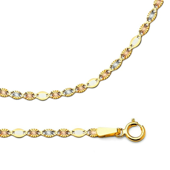 Solid 14k Yellow White Rose Gold Necklace Valentino Chain Star Diamond Cut Thin Multi, 2.1 mm - 16 inch