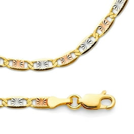 Solid 14k Yellow White Rose Gold Necklace Valentino Chain Diamond Cut Link Tri Color 3.3 mm 22 inch