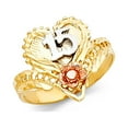 thumbnail image 1 of Solid 14k Yellow White Rose Gold Quinceanera 15 Heart Ring Quince V Shape Flower Band 16MM, Size 8.5, 1 of 1