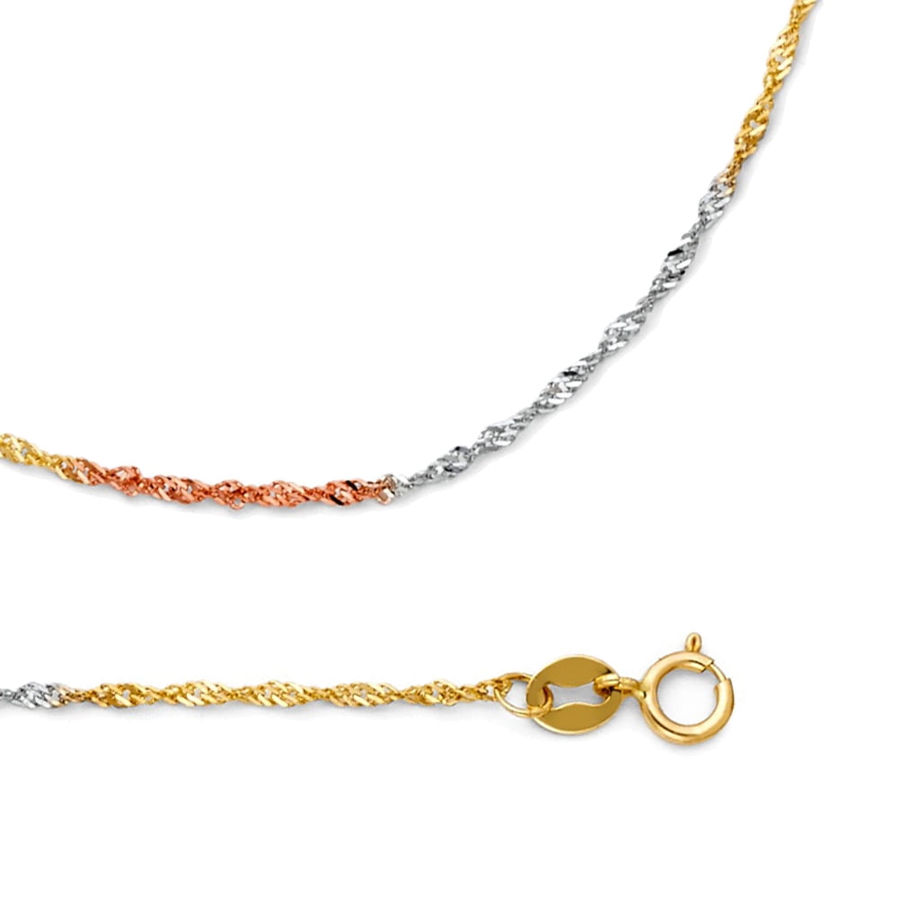 Solid 14k Yellow White Rose Gold Singapore Chain Necklace Twisted Link ...