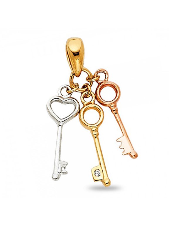 Solid 14k Yellow White Rose Gold Three Keys Pendant Fancy Charm Genuine Polished Tri Color 20 x 10 mm