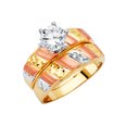 thumbnail image 1 of Solid 14k Yellow White and Rose Gold Cubic Zirconia CZ Wedding Band and Engagement Bridal Ring Two Piece Set Size 8.5, 1 of 2