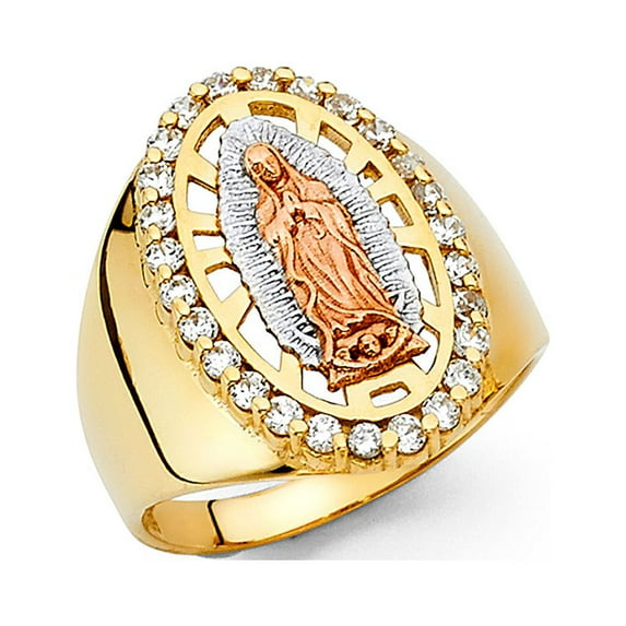 Solid 14k Yellow White and Rose Three Color Gold Cubic Zirconia CZ Mens Ring Size 8.5