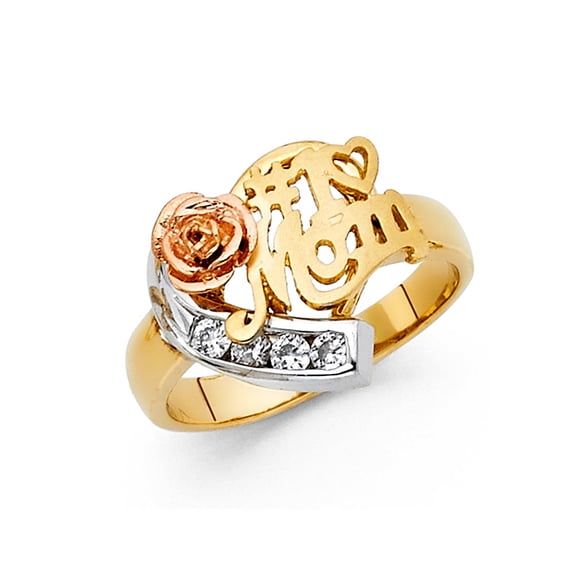 Solid 14k Yellow White and Rose Three Color Gold Cubic Zirconia CZ Mothers Ring Size 11.5