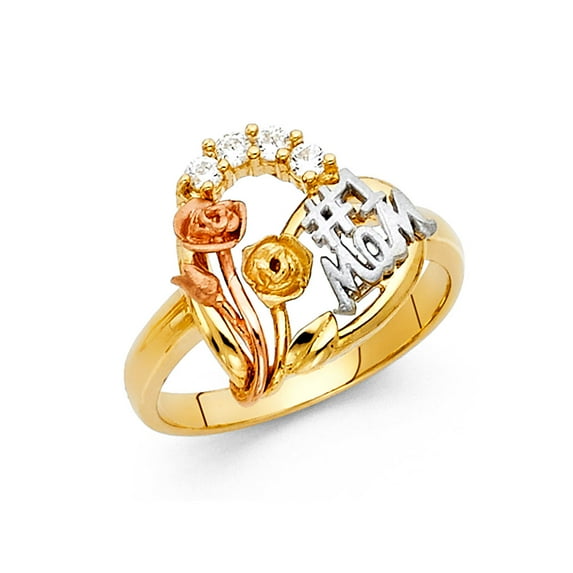 Solid 14k Yellow White and Rose Three Color Gold Cubic Zirconia CZ Mothers Ring Size 8.5