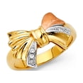 thumbnail image 1 of Solid 14k Yellow White and Rose Three Color Gold Cubic Zirconia CZ Ribbon Ring Size 7, 1 of 2