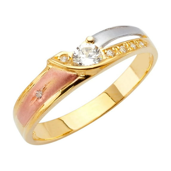 Solid 14k Yellow White and Rose Three Color Gold Ring Cubic Zirconia CZ Mens Anniversary Wedding Band Size 10.5