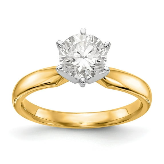 Solid 14k Yellow and White Gold Engagement Ring Solitaire Two Tone 1/2ct. Medium-Weight Comfort Fit 6-Prong with CZ Cubic Zirconia Size 8