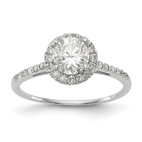 Solid 14k Yellow and White Gold Two Tone Gold Round Halo Diamond Side-Stones with CZ Cubic Zirconia Center Stone Engagement Ring Size 5.5