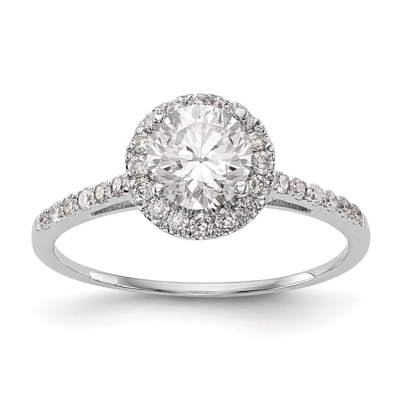 Solid 14k Yellow and White Gold Two Tone Gold Round Halo Diamond Side-Stones with CZ Cubic Zirconia Center Stone Engagement Ring Size 6