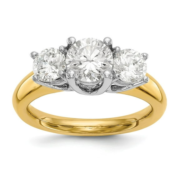 Solid 14k Yellow and White Gold Two Tone Three Stone Engagement Ring with CZ Cubic Zirconia Size 7.5