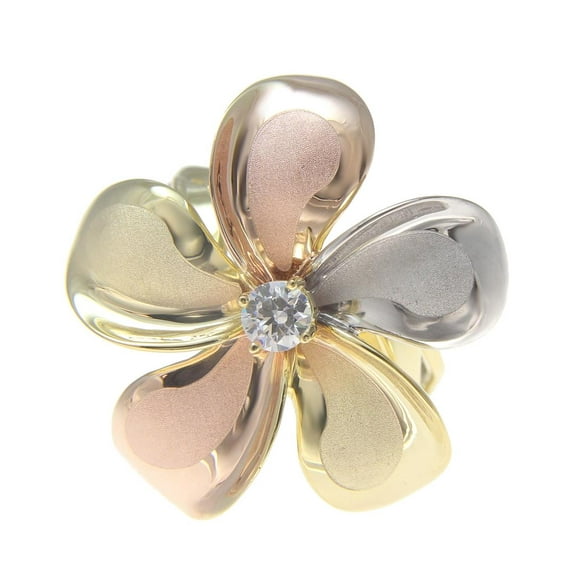 Solid 14k tricolor gold 23mm single Hawaiian plumeria flower ring size 8.5