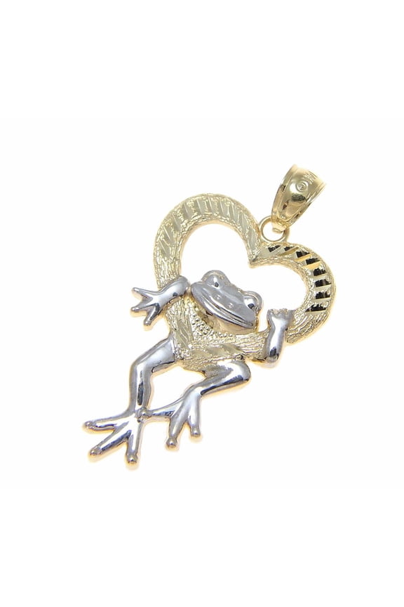 Solid 14k yellow gold heart white gold Hawaiian lucky happy frog pendant 17.85mm
