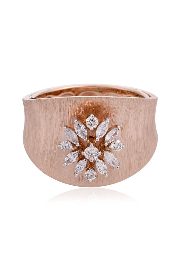 Solid 18 Kt Rose Gold Real 0.35 Ct. Marquise Diamond Dome Ring Jewelry