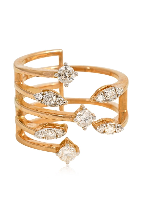 Solid 18 Kt Rose Gold SI Clarity HI Color Diamond Cage Cuff Ring