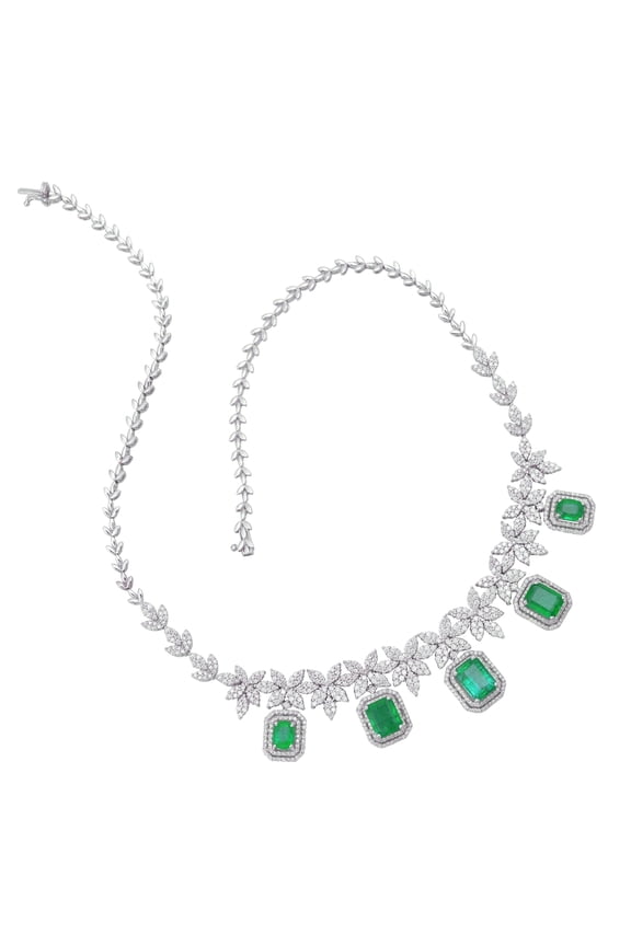 Solid 18 Kt White Gold SI Clarity HI Color Diamond Baguette Emerald Gemstone Necklaces real jewellery online