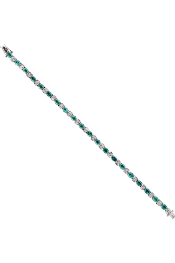 Solid 18 Kt White Gold SI Clarity HI Color Diamond Emerald Gemstone Bangle/Bracelet