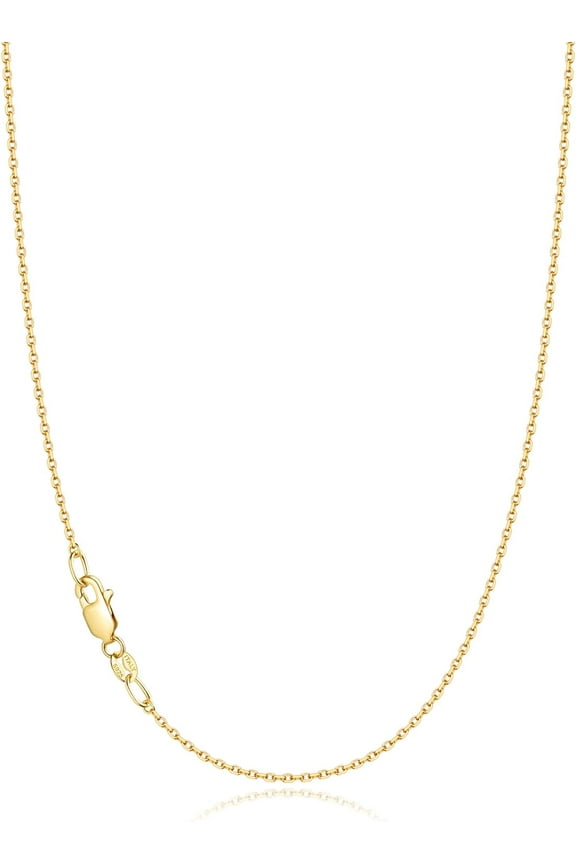 Solid 18K Gold Over 925 Sterling Silver Chain Necklace For Women, 1.1Mm Cable Chain Necklace Thin & Dainty & Sturdy Women'S Chain Necklaces, 14/16/17/18/20/22/24 Inches[o7561]