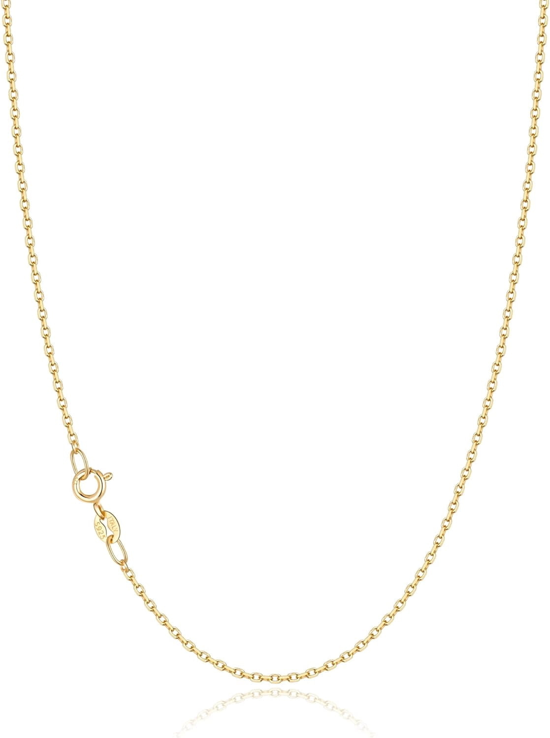 Solid 18K Gold Over 925 Sterling Silver Chain Necklace For Women, 1.2Mm ...