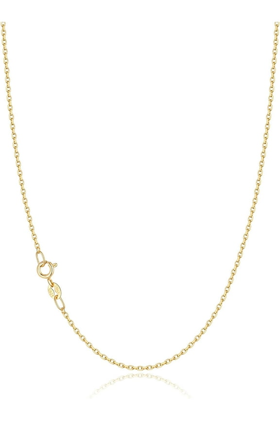 Solid 18K Gold Over 925 Sterling Silver Chain Necklace For Women, 1.2Mm Cable Chain Necklace Super Sturdy & Shiny Women'S Chain Necklaces 14/16/17/18/20/22/24 Inches[o733]
