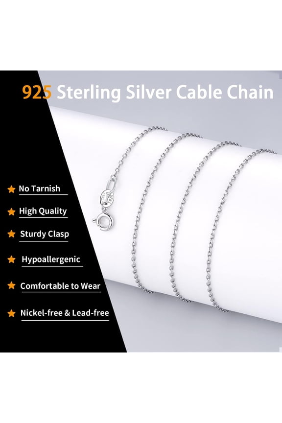Solid 18K Gold Over 925 Sterling Silver Chain Necklace For Women, 1Mm Cable Chain Necklace Sturdy & Shiny Women'S Chain Necklaces 14/16/17/18/20/22/24 Inch[o7620]