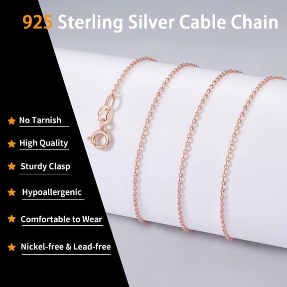 Solid 18K Gold Over 925 Sterling Silver Chain Necklace For Women, 1Mm Cable Chain Necklace Sturdy & Shiny Women'S Chain Necklaces 14/16/17/18/20/22/24 Inch[o7623]