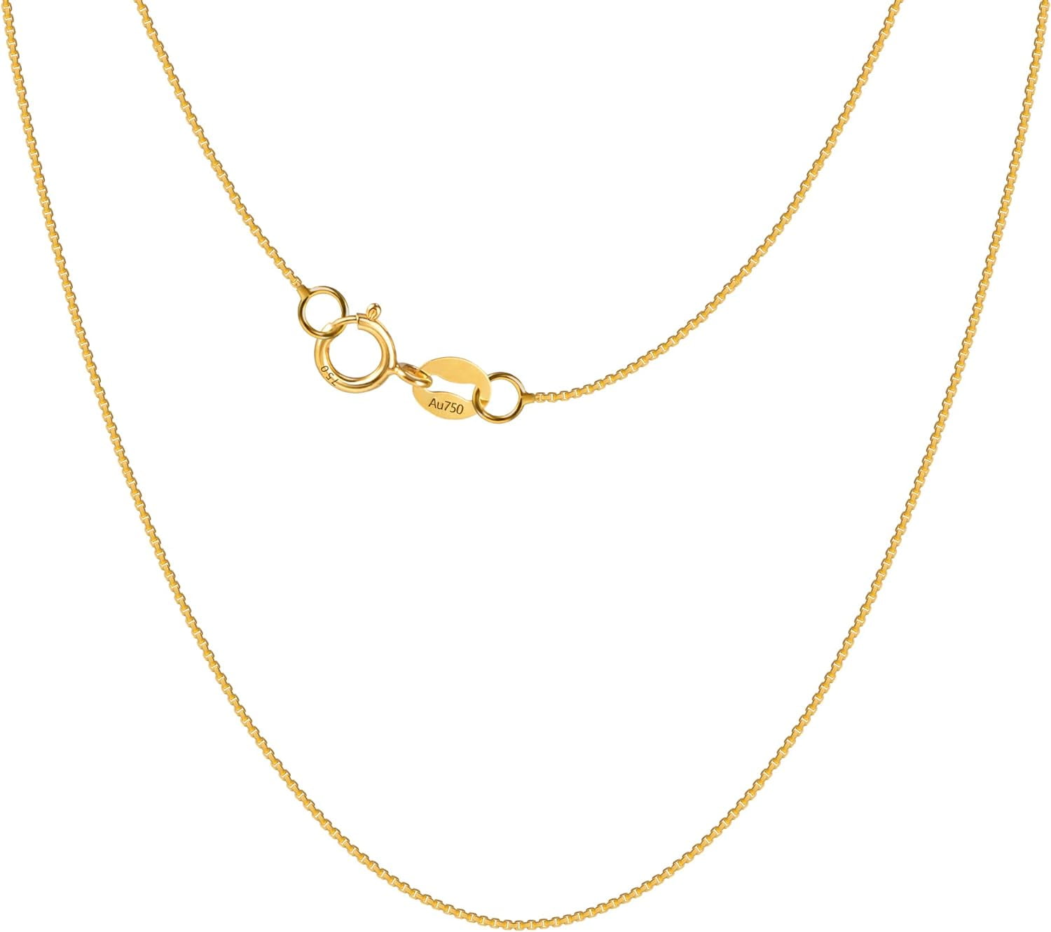 HZHUAFULTD Solid 18K Gold Necklace 1mm Dainty Box Chain Necklace with Spring Ring Clasp Stamped Au750