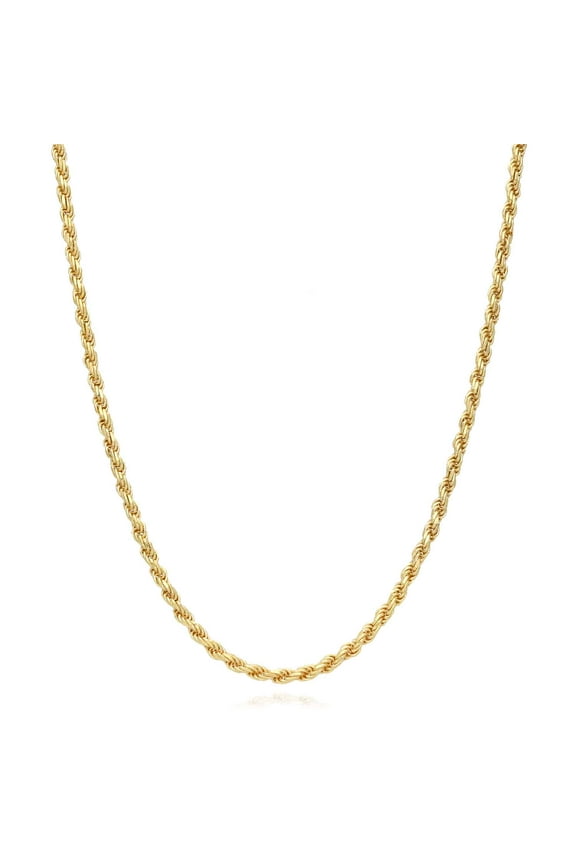 Solid 18K Yellow Gold Over Silver 2.8mm Rope Chain Necklace 16"-24"