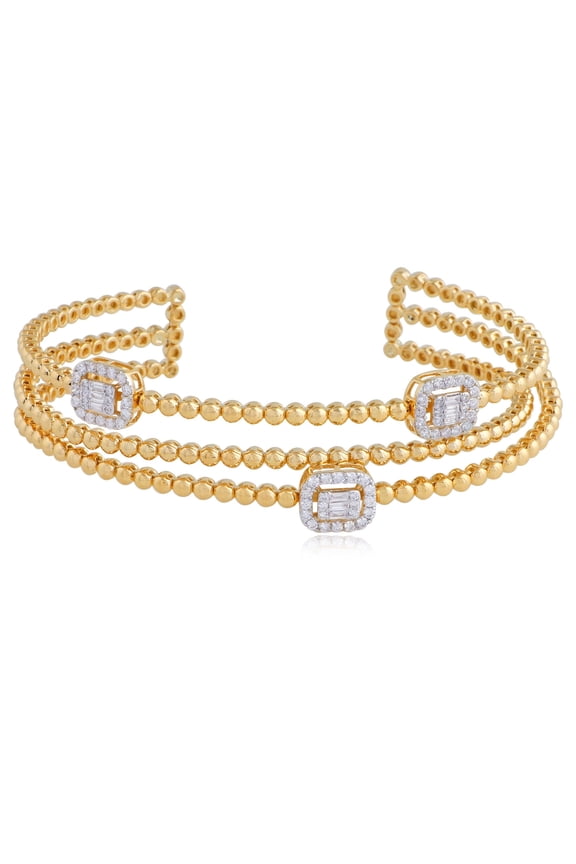 Solid 18Kt Yellow Gold SI Clarity HI Color Diamond Bubble Band Cuff Bangle/Bracelet Website Jewelry