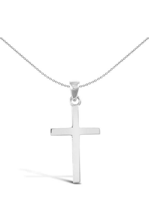 Solid 18ct White Gold Jewelco London Plain Cross Pendant