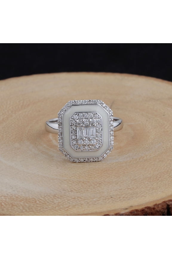 Solid 18k White Gold 0.50 Ct. Si Clarity Hi Color Diamond Ring White Enamel Jewelry