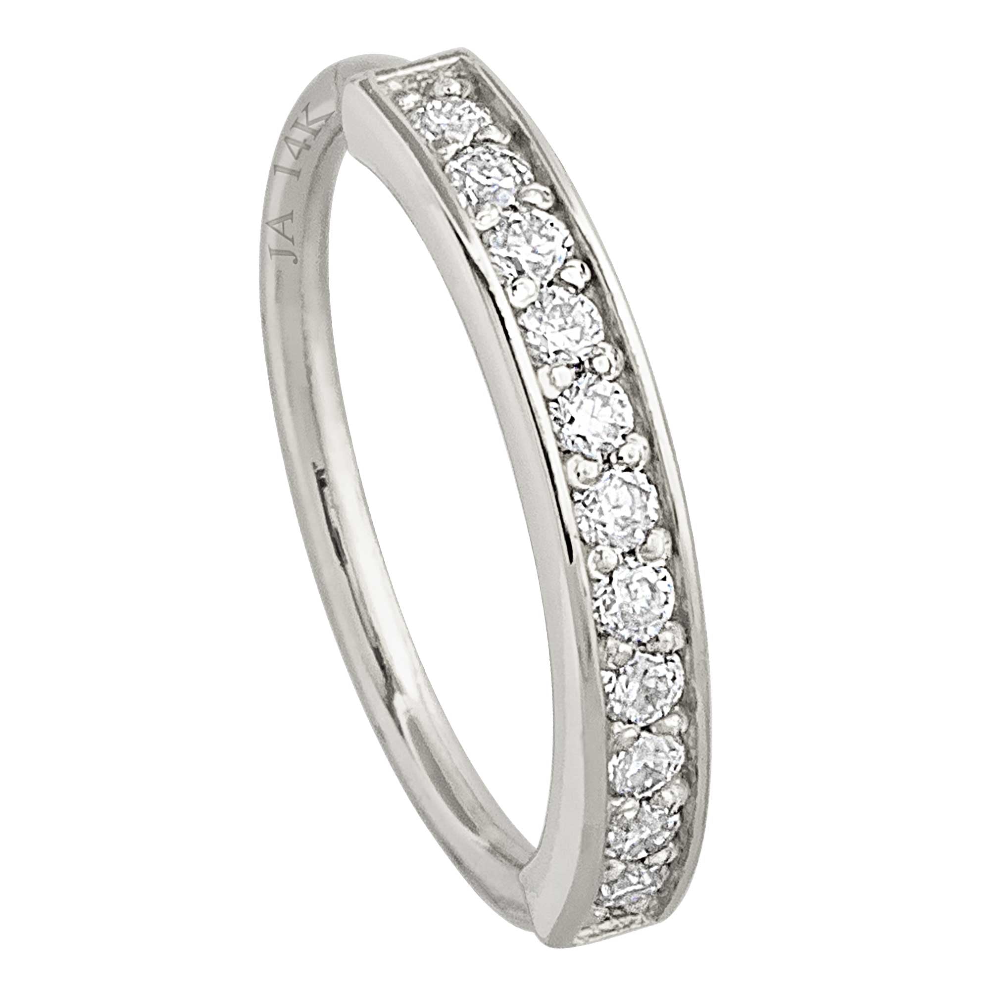 Solid 20G 14Kt White Gold Prong Set 11-Stone Moissanite Nose Ring - Ear Cartilage Ring - April Birthstone Nose Hoop - 11PRS11MNTWG