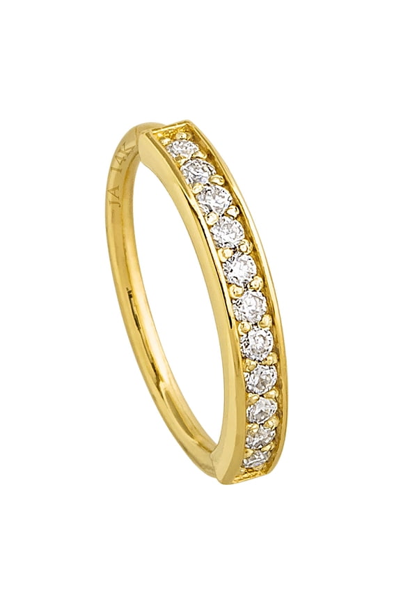 Solid 20G 14Kt Yellow Gold Prong Set 11-Stone Diamond Nose Ring - Ear Cartilage Ring - April Birthstone Nose Hoop - 11PRS11WDYG