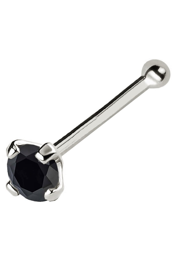 Solid 22G 14Kt White Gold Prong Set 2.5MM Black Moissanite Ball-end Nose Stud - Nose Bone Stud - April Birthstone Nose Ring Stud - NBWG-BMNT25