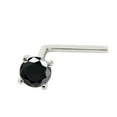 thumbnail image 1 of Solid 22G 14Kt White Gold Prong Set 2.5MM Black Moissanite L-SHAPE Nose Ring Stud - L-bend Nose Ring Stud - April Birthstone Nose Stud-LSWG-BMNT25, 1 of 4