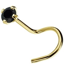 Solid 22G 14Kt Yellow Gold Prong Set 2.5MM Black Moissanite Nose Screw Stud - Cork-screw Nose Ring Stud - April Birthstone Nose Stud - NSYG-BMNT25