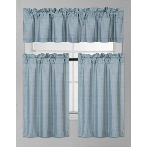 Solid 3-Piece Room Darkening Kitchen Window Curtain Tiers and Valance Set (Slate Blue)