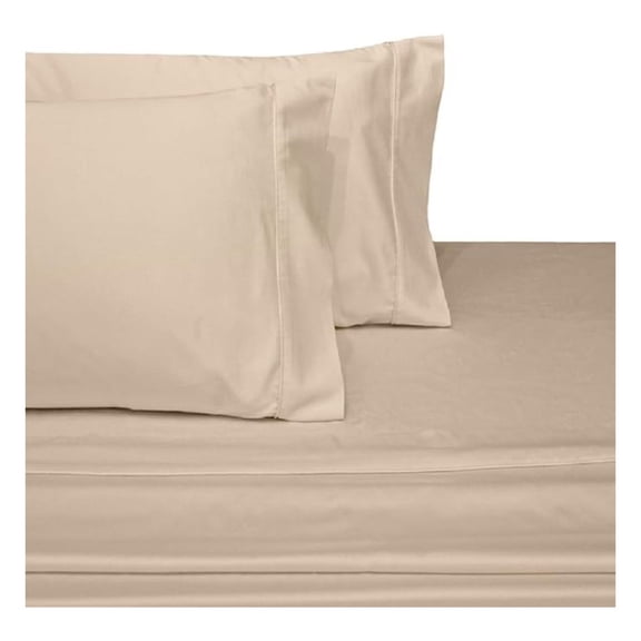Solid 300-Thread-Count, 100-Percent Cotton Super-Single Size Attached Waterbed Sheets Set, Beige