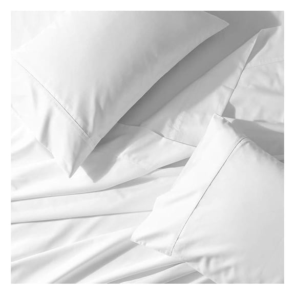 Solid 450-Thread-Count, 100-Percent Cotton King-California King Attached Waterbed Sheets Set, White