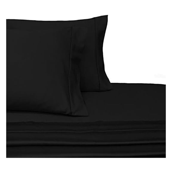 Solid 450-Thread-Count, 100-Percent Cotton Queen Attached Waterbed Sheets Set, Black Queen Waterbed