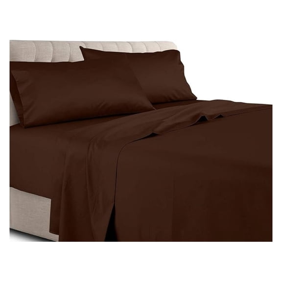 Solid 450-Thread-Count, 100-Percent Cotton Super Single Attached Waterbed Sheets Set, Chocolate