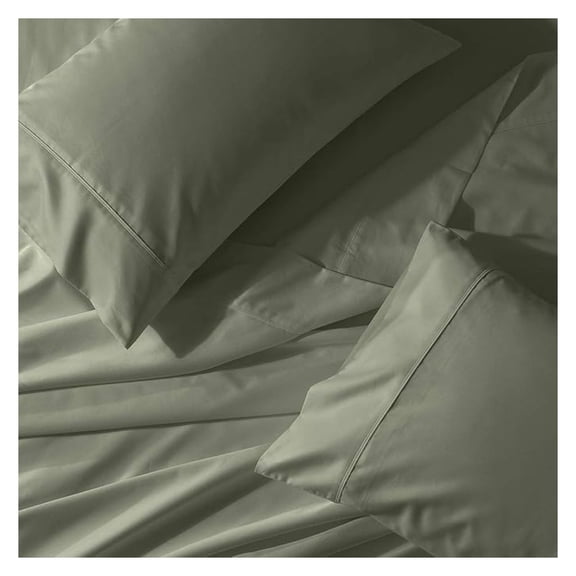 Solid 450-Thread-Count, 100-Percent Cotton Super Single Attached Waterbed Sheets Set, Sage