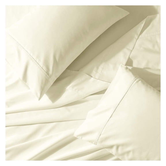 Solid 450-Thread-Count, 100-Percent Cotton Super Single Attached Waterbed Sheets Set, Super Single Waterbed Ivory