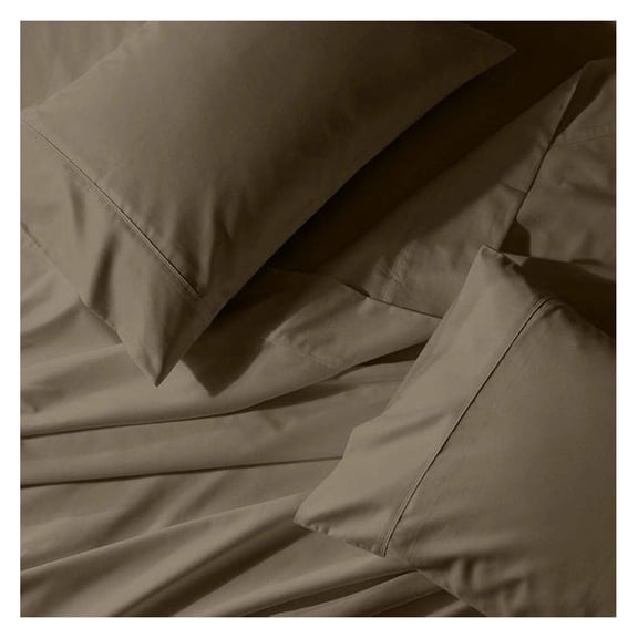 Solid 450-Thread-Count, 100-Percent Cotton Super Single Attached Waterbed Sheets Set, Taupe